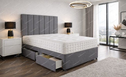 Grey black fabric divan - or, bed